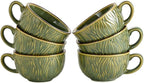 Set of 6 Vintage Design 12 oz Professional Barista Ceramic Latte Art Cappuccino Cups Set (Wave Green)