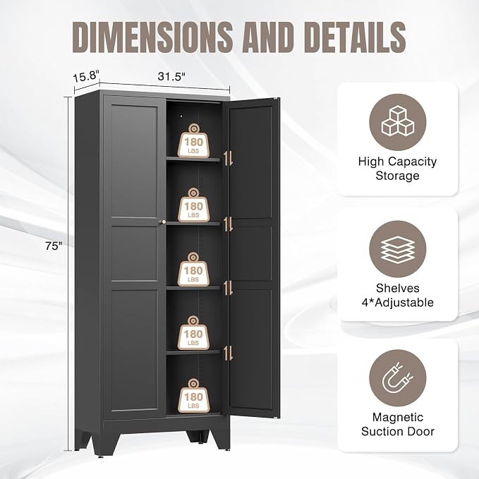 Yizosh Metal Pantry Cabinet, Cupboard - Image 2