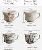 Ceramic Mug Set of 4 with Coffee Spoon, 11oz - Vintage Coffee Mug Cups for Coffee Milk Latte Cappuccino Tea, Porcelain Coffee Cups Dishwasher Microwave Freezer Safe Stoneware