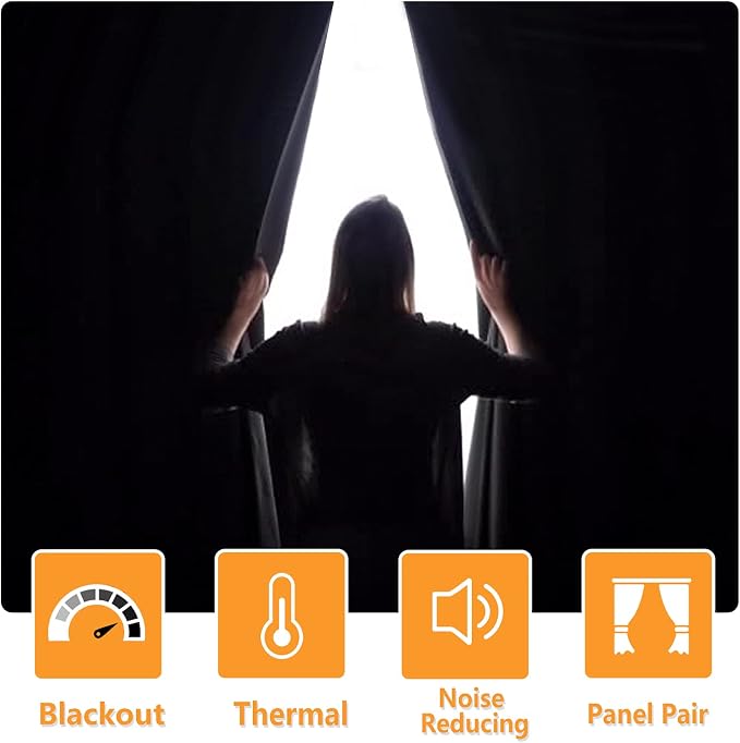 Blackout Curtains for Bedroom, 60 x 63 Inches Length, Dark Grey | Thermal - Image 2