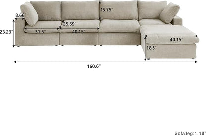 Cloud Couch Modular Sectional Sofa, 160.6" Down Filled Couch - Image 2