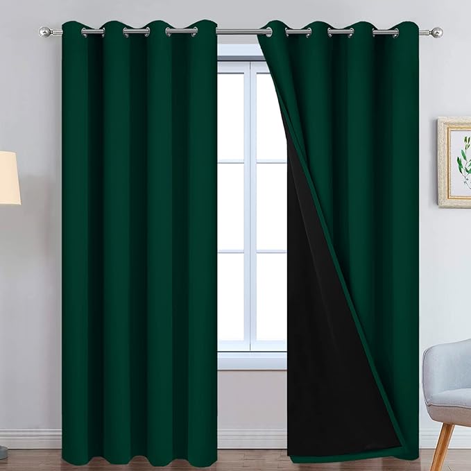 Yakamok Dark Green 100% Blackout Curtains 90 Inches Long 52" Wide 2 Panels | by Yakamok