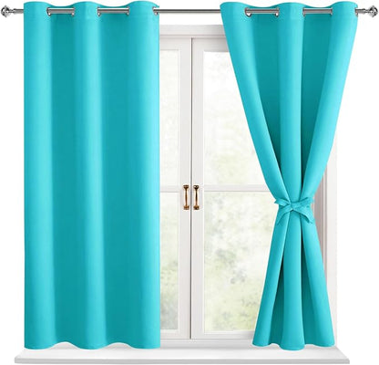 Short Blackout Curtains for Bedroom Turquoise 42 x 45 Inch 2 Panels | Thermal by Hiasan