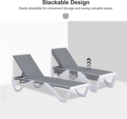 PURPLE LEAF Patio Chaise Lounge Chair Set Outside Aluminum Plastic Stackable - Image 6