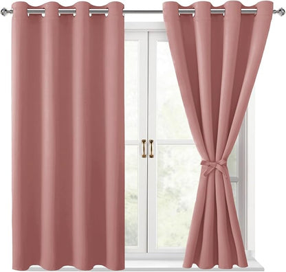 Blackout Curtains for Bedroom 2 Panels 52 x 54 Inch Long Dusty Rose | Thermal by Hiasan