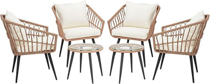 ECOTOUGE 6-Piece Wicker Patio Bistro Set, Outdoor Rattan Dining Set by ECOTOUGE