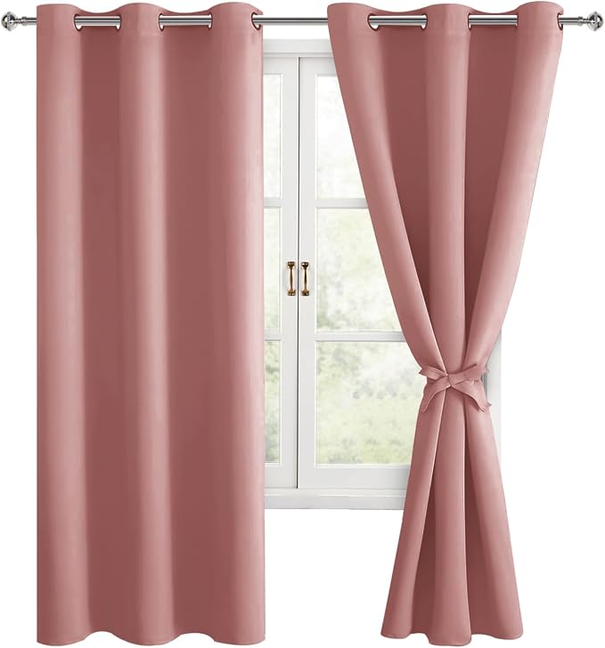 Room Darkening Curtains for Bedroom 2 Panels Dusty Rose 42x72 Inch | Noise by Hiasan