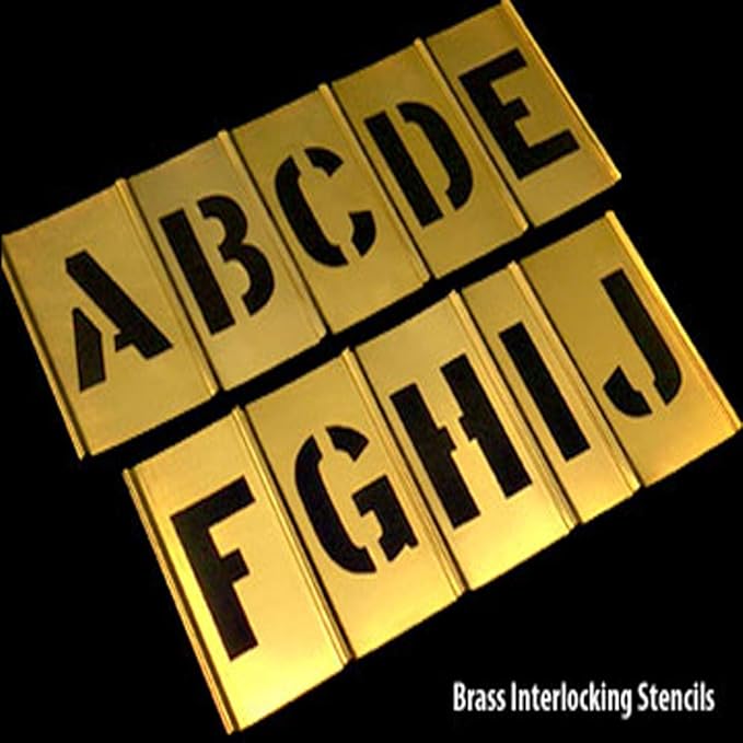 Deezio 4 Inch Brass Interlocking Stencil Set of Numbers and Letters Kit - 46 Piece Set