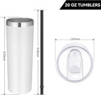 VEGOND Stainless Steel Tumblers Bulk 12 Pack, 20 oz Vacuum Insulated Skinny Tumblers with Lids and Straws, Double Wall Coffee Mug, Travel Water Cup, White