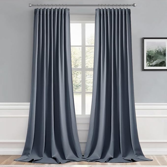 MIULEE Stone Blue Back Tab Blackout Curtains 52x120 Inch Long 2 Panels Set | - Image 9