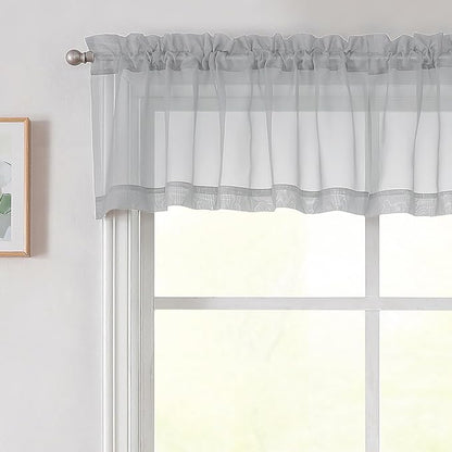 Light Grey Valances for Windows, Light Grey Sheer Curtains 14 Inch Length 2 by WelvetBLK