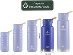 IDEUS Insulated Stainless Steel Water Bottle with 2 Leak-Proof Lids, Thermal Water Flask for Hiking Biking, 32oz, Purple