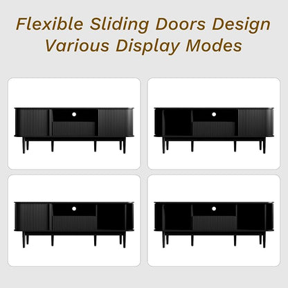 MAISONARIA 63" Black TV Stand, Fluted Entertainment Center - Image 6