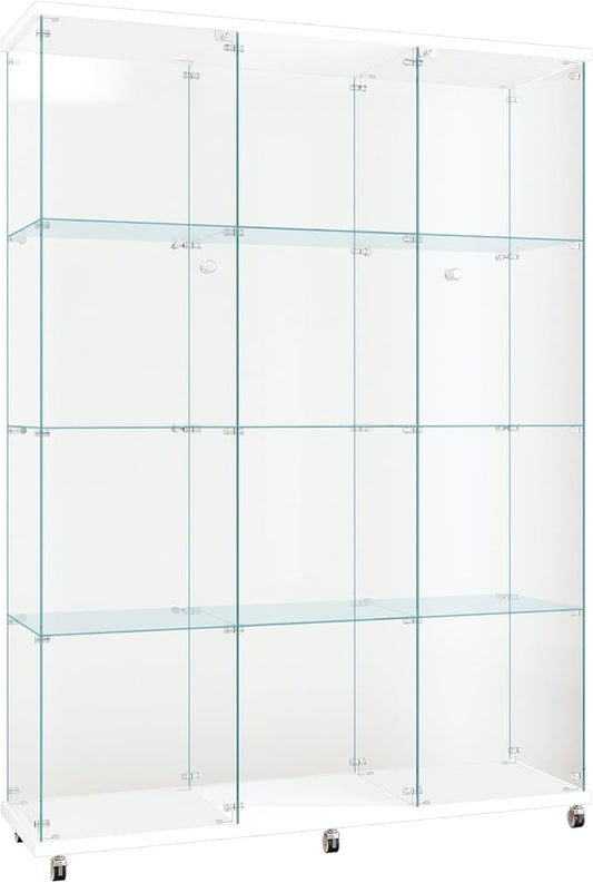 FLYMUHJIA Curio Cabinets with Glass Doors Modern Glass Shelves Tempered Glass by FLYMUHJIA