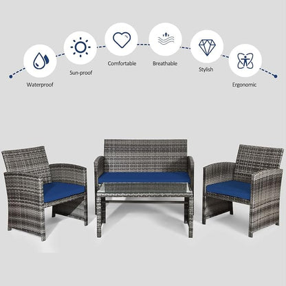 Tangkula 4 PCS Wicker Patio Conversation Set, Outdoor Rattan Sofas - Image 9