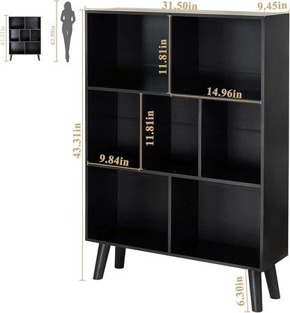 YAHARBO Black Bookshelf, 3 Tier Modern Bookcase - Image 3