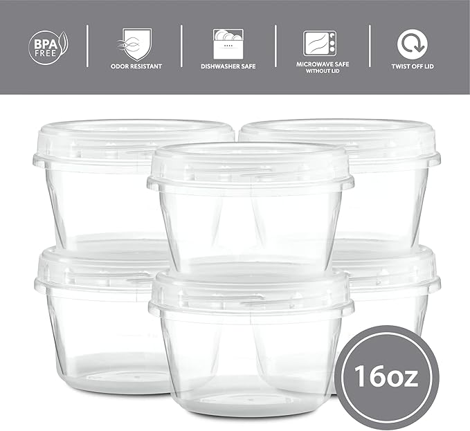 (16 Ounce 20 Pack) Clear Twist cap ContainersWith Screw on Lids Twist Top Food Storage Freezer Containers