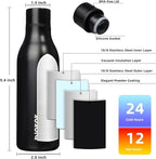 BJPKPK Insulated Water Bottles, 18 oz Stainless Steel Metal Water Bottle with Strap, BPA Free Leak Proof Thermos, Mugs, Flasks, Reusable Water Bottle for Sports & Travel, Black