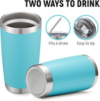 COMOOO 20oz/4Pack Double Wall Vacuum Insulated Travel Mug, Stainless Steel Tumbler with Lid, Durable Powder Coated Insulated Coffee Cup for Cold & Hot Drinks (Light Blue, 4 Pack)