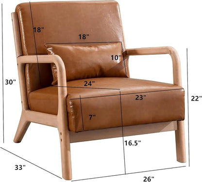 INZOY Mid-Century Modern Accent Chair Set of 2, PU Leather Reading Armchair - Image 2