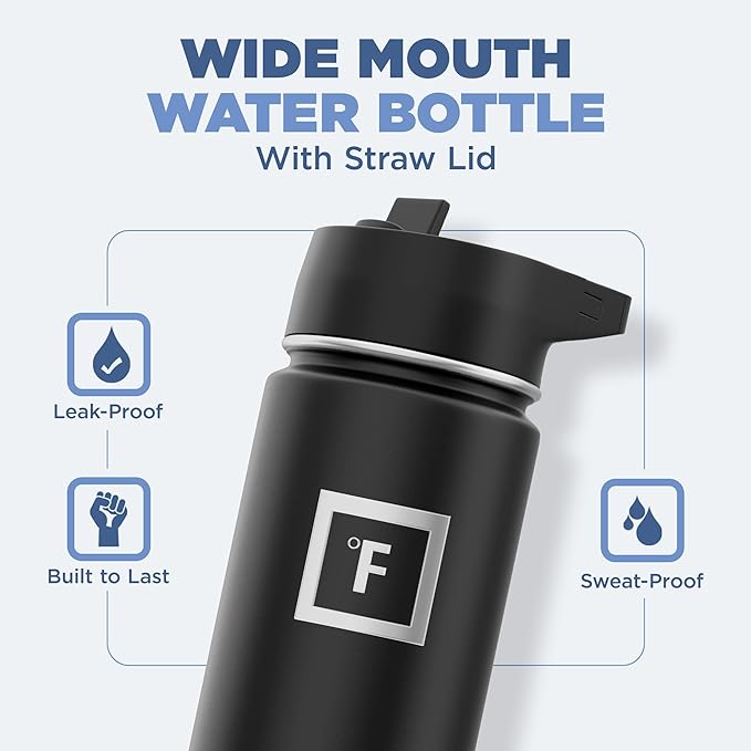 IRON °FLASK Camping & Hiking Hydration Flask with 3 Lids - Stainless Steel, Double Walled & Vacuum Insulated Water Bottle - Leak Proof & BPA Free (Pearl Beige, Straw - 22 oz)