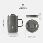Ideus Vacuum Insulated Coffee Mug, 16oz Reusable Stainless Steel Thermal Double Walled cup with Handle and Slider Lid for Hot & Cold Beverages, BPA Free (Leapord Gray)