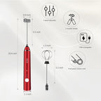 Delm Milk Frother Electric USB Stainless Steel Accessory - Frother Wand Foam Maker for Lattes - Milk Frother Handheld for Cappuccino, Frappe, Matcha, Hot Chocolate - Frother for Coffee (red)