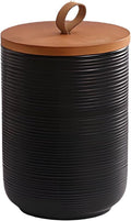 Food Storage Jar Strong Ceramic Storage Canisters with Airtight Wooden Lid,Kitchen Storage Containers for Serving Coffee Beans, Tea, Sugar, Salt, Spices (Medium black)