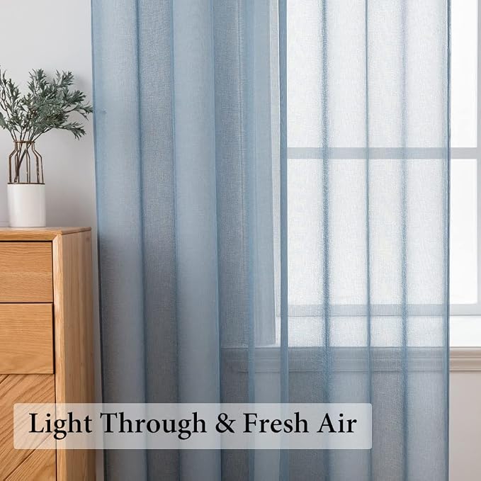 MIULEE Dusty Blue Linen Textured Semi-Sheer Curtains 42W×45L Kitchen | Semi - Image 5