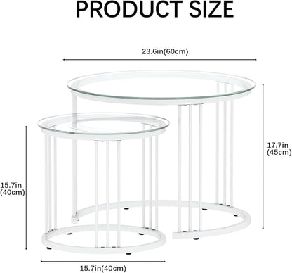 Garden 4 you Nesting Coffee Table, 23.6" Round Coffee Table Set of 2, Glass - Image 2
