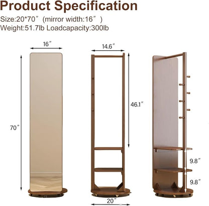 Muwuele Solid Wood Full Length Mirror Coat Rack, Floor Mirror - Image 6