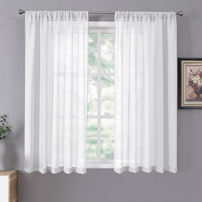 Tollpiz Short Sheer Curtains Linen Textured Bedroom Curtain Sheers Light by Tollpiz