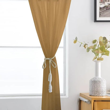 SpaceDresser Basic Rod Pocket Sheer Voile Window Curtain Panels Khaki 1 Pair 2 - Image 6