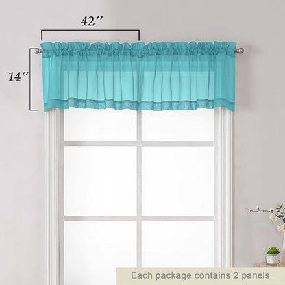 Turquoise Valances for Windows, Turquoise Sheer Curtains 14 Inch Length 2 Pack - Image 2