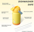 BJPKPK Insulated Water Bottle with Straw Lid, 12oz Thermos Water Bottles with Soft Nozzle, Flex Handle & Non-slip Boot, BPA Free Leak Proof Stainless Steel Metal Thermos, Tumblers, Cups,Yellow
