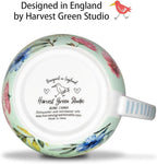 20 oz Bees & Flowers Coffee Hug Mug,“Be Happy” Designed to Spread Joy, Premium Bone China, Perfect Holiday and Birthday Gift for Women, Designed in England by Harvest Green Studio