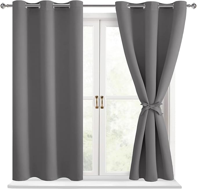 Blackout Curtains for Bedroom, Light Grey, 42 x 45 Inch, 2 Panels | Thermal by Hiasan