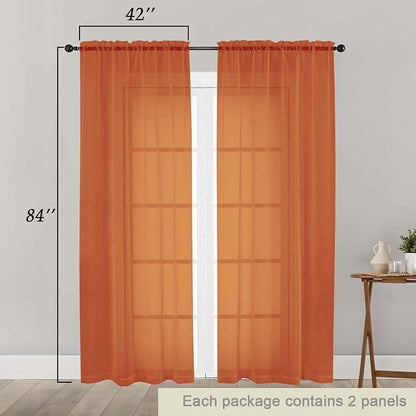 Orange Sheer Curtains 84 Inches Long 2 Panels, Soft Airy Light Filtering - Image 2