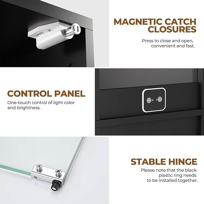 Display Cabinet with Glass Doors, Display Case with Lights and Human Body Sensor - Image 7