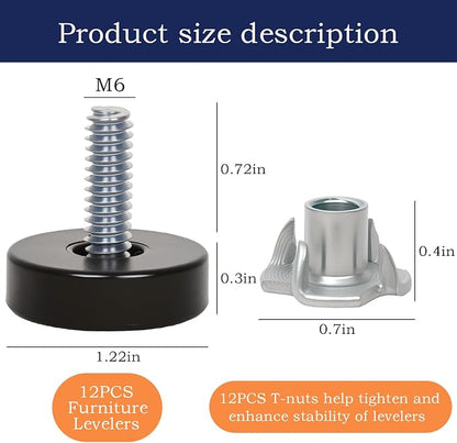 12 PCS M6 Thread Furniture Feet Levelers, Adjustable Furniture feet, Leveling - Image 2