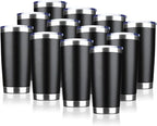 20oz Tumbler Bulk Stainless Steel Vacuum Insulated Tumblers with Lid Double Wall Travel Mug, Durable Powder Coated Coffee Cup, Suitable for Ice Drinks and Hot Beverage (Black 12pack)