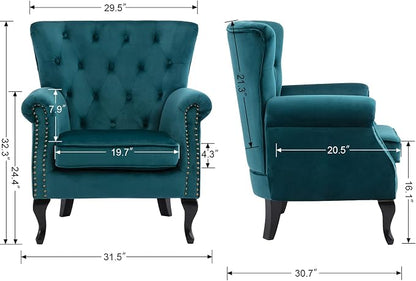 Mid Century Accent Chair Modern Button Tufted Armchair Wingback Club Chair - Image 3
