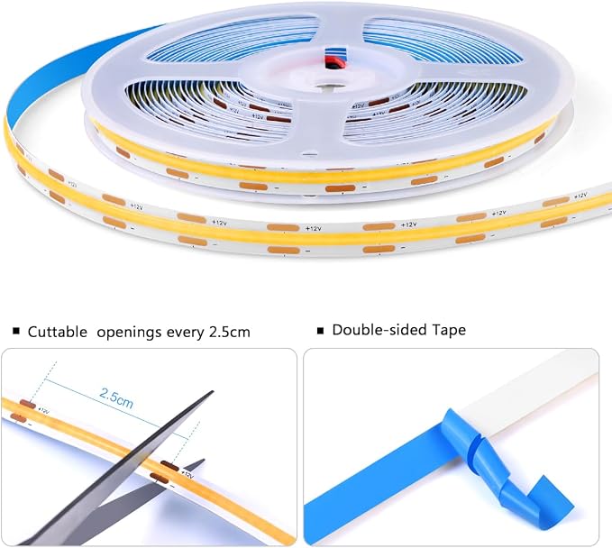AIMENGTE 12V COB LED Cabinet Lights Strip, 6 x 3.3ft Touch Dimmable 3000K - Image 8