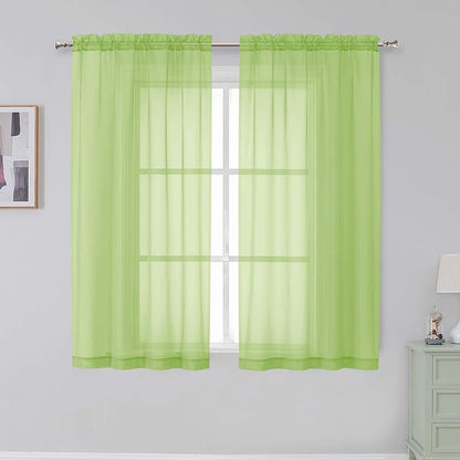 Simplebrand Lime Sheer Curtains 96 Inches Long, Light Filtering Rod Pocket by Simplebrand