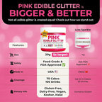 Bulk (20g) Pink Edible Glitter for Drinks | Premium Pink Edible Glitter for Cakes Drink Brew - Edible Glitter Cake Decorations for Strawberries Cocktail