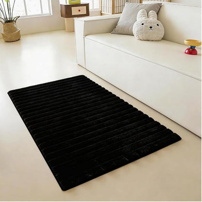 Black Rabbit Striped Plush Rug 2'x3', Fluffy Shaggy Area Rug - Image 2