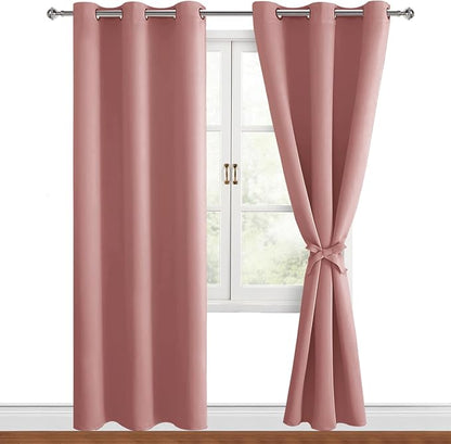 Blackout Curtains for Bedroom 2 Panels 38x84 Inches Long Dusty Rose | Thermal by Hiasan