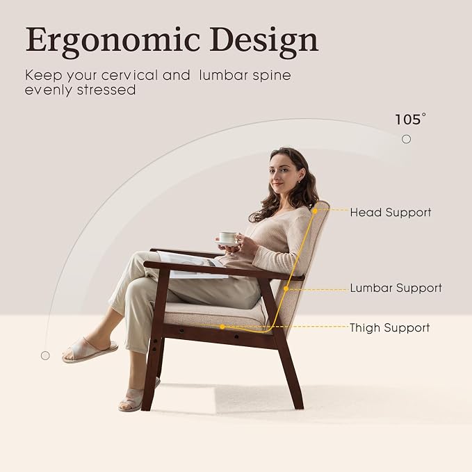 Bonzy Home Mid-Century Modern Accent Chair, Upholstered Fabric Armchair - Image 4