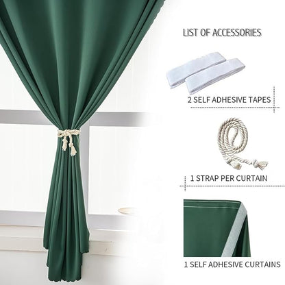 Thermal Blackout Curtains with Self-Adhesive Tape, No Rod No Drill Easy Install - Image 6