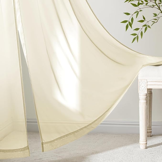 MIULEE Light Cream Sheer Curtains 72 Inches Long 4 Panels 42 x 72 Inches | - Image 6